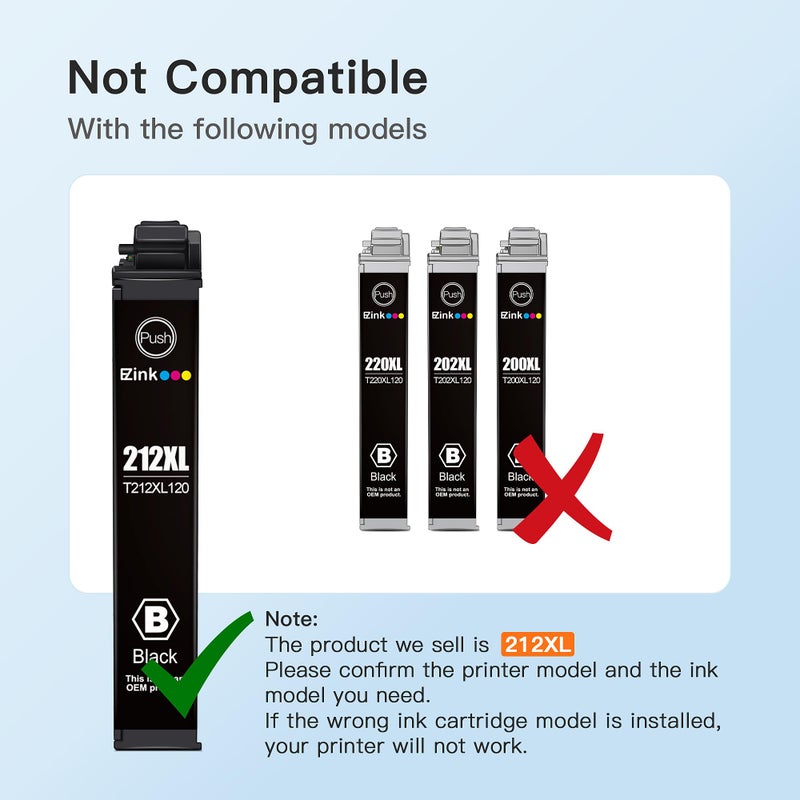 E-Z Ink 212XL Ink Cartridges High Capacity Remanufactured for Epson 212 XL 212XL T212 Combo Pack to Use with Espon XP-4100 XP-4105 WF-2850 WF-2830 (1 Black 1 Cyan 1 Magenta 1 Yellow, 4 Pack) - Image 3